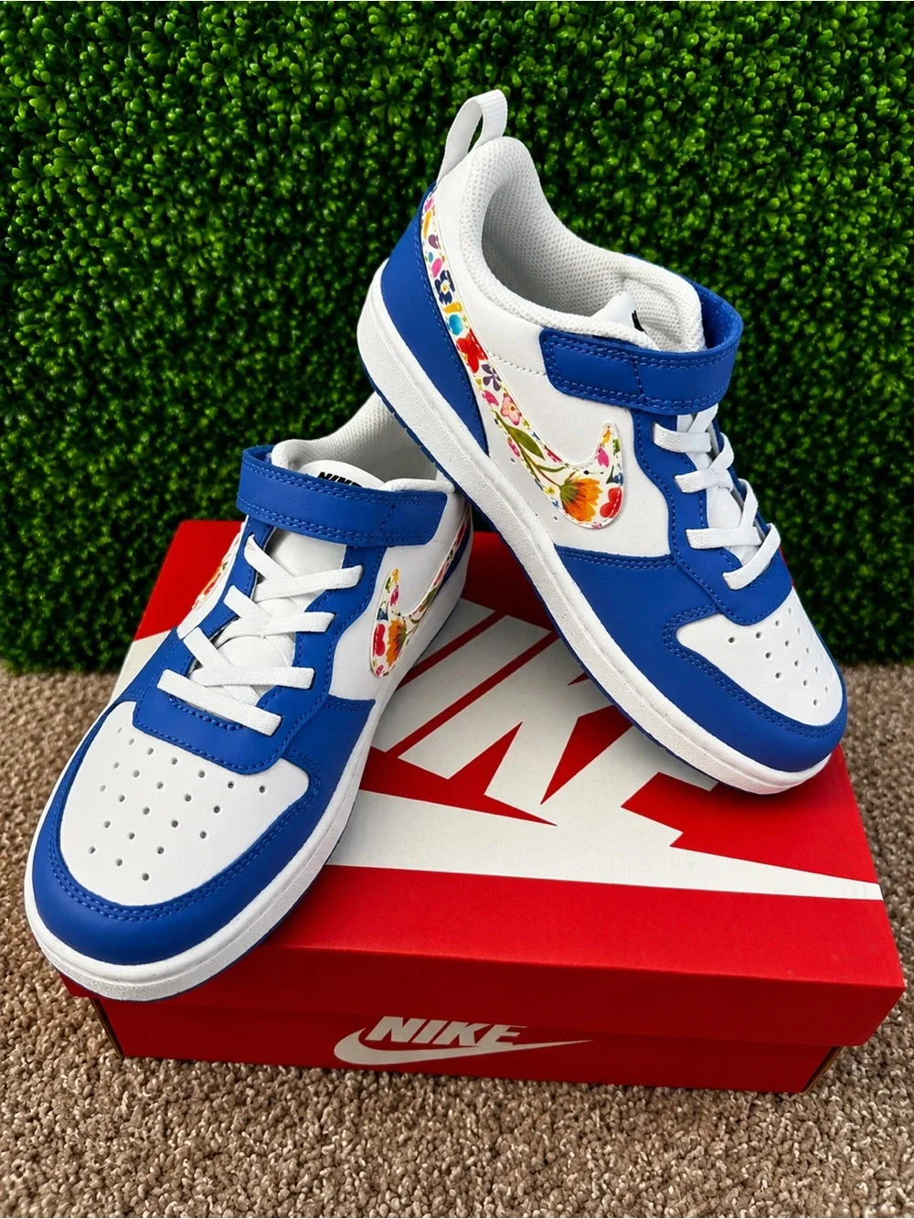 Nike  Court  Borough  Low PF (PS)  Size 2Y  Floral Swoosh – Brand  New in Box